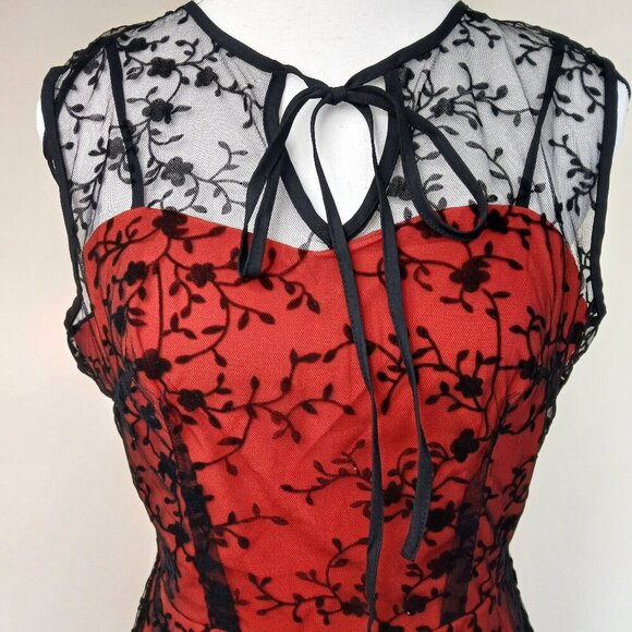 Voodoo Vixen Vintage Floral Flocked 50's Rockabilly Lace Overlay Dress Size S - Picture 8 of 10